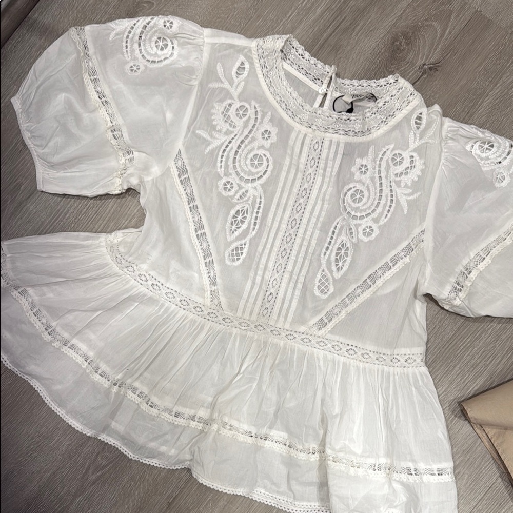 Zara White Embroidered Blouse